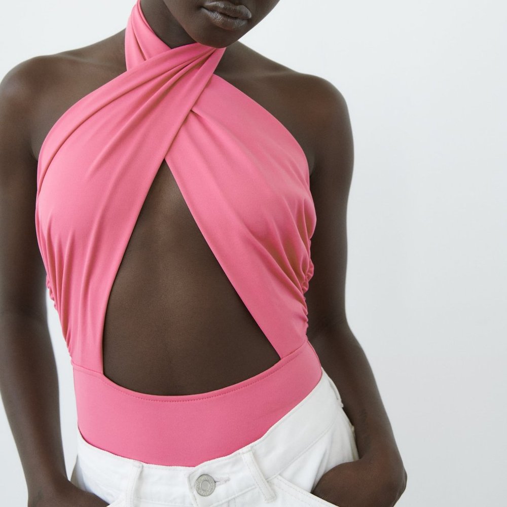 Barbie Ready! NWT ZARA SEXY CUT OUT BODYSUIT - DUSTY PINK